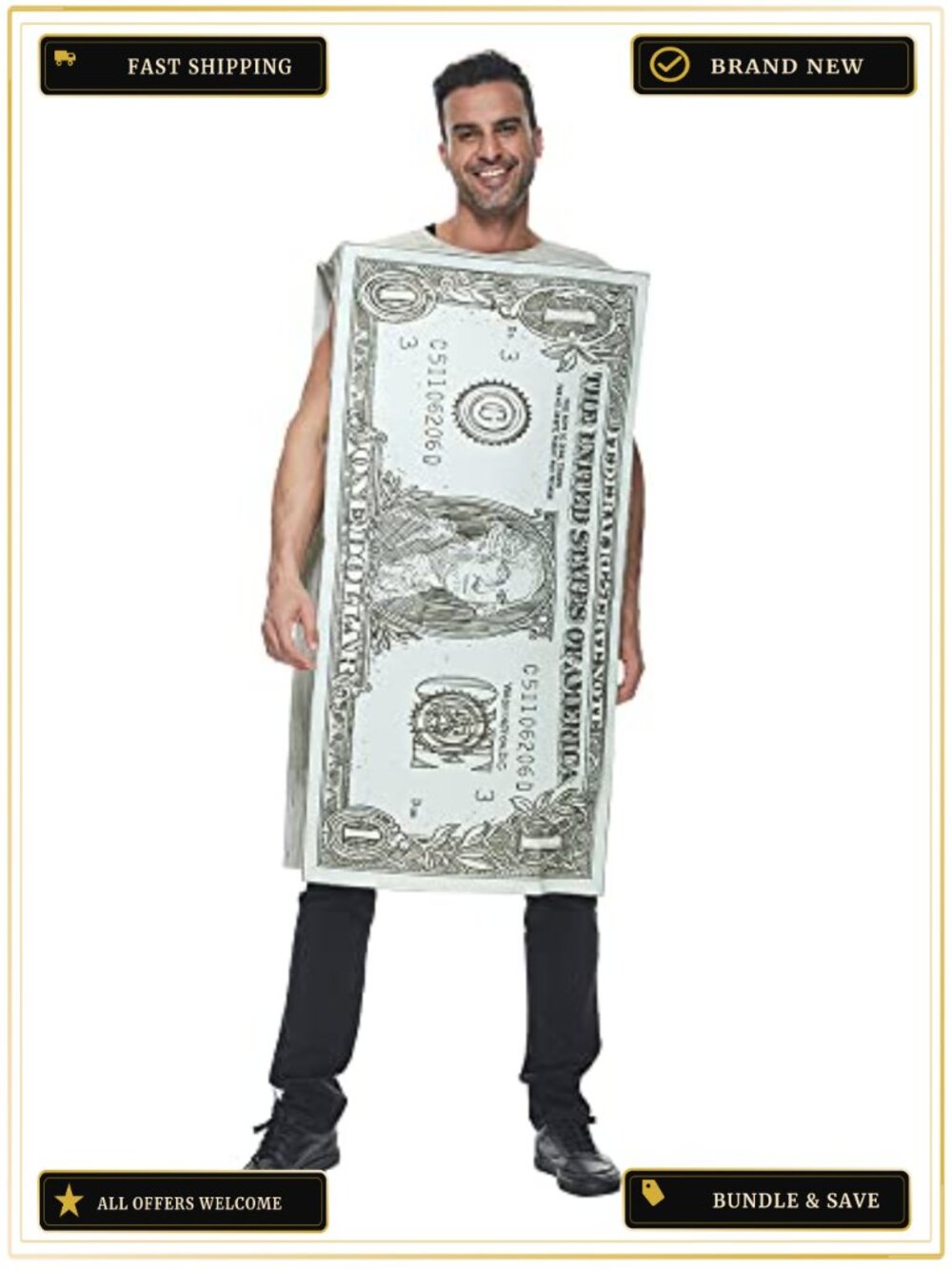 Dollar Costume Halloween Adult Funny Money Maker One Size Fits Most